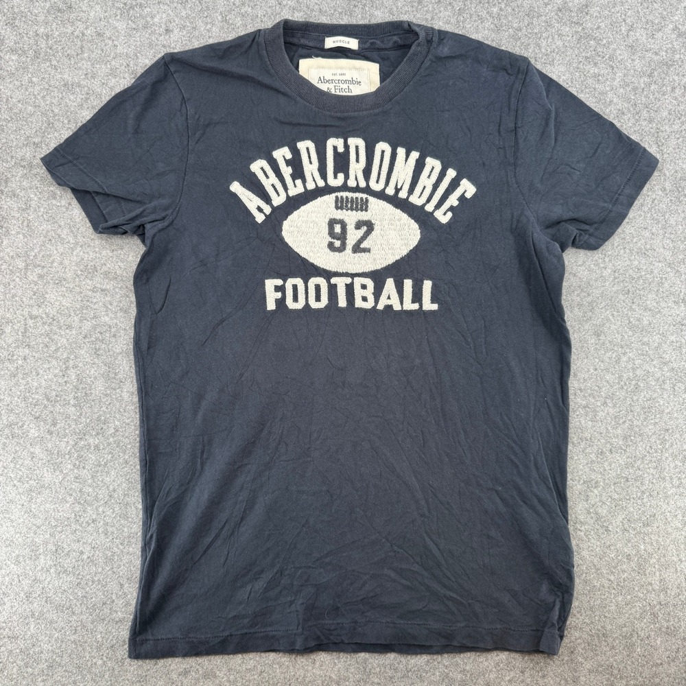 Abercrombie & Fitch Y2K T-Shirt Mens S Muscle Navy Football Graphic EUC